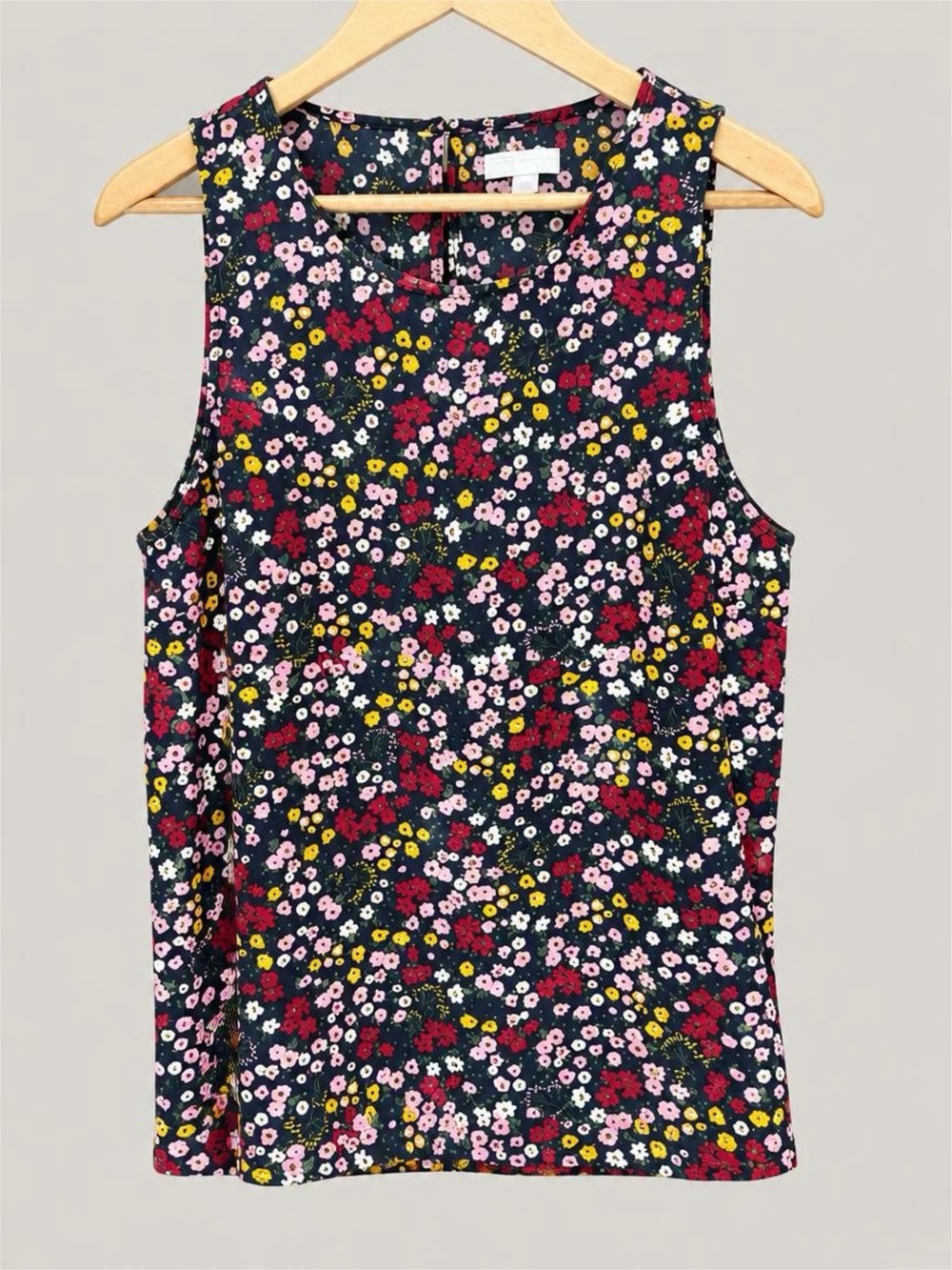 14th & Union Navy Floral Sleeveless Tank with Pink Red Yellow Accents - NWOT L
